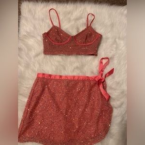 Sequin two piece skirt set y2k